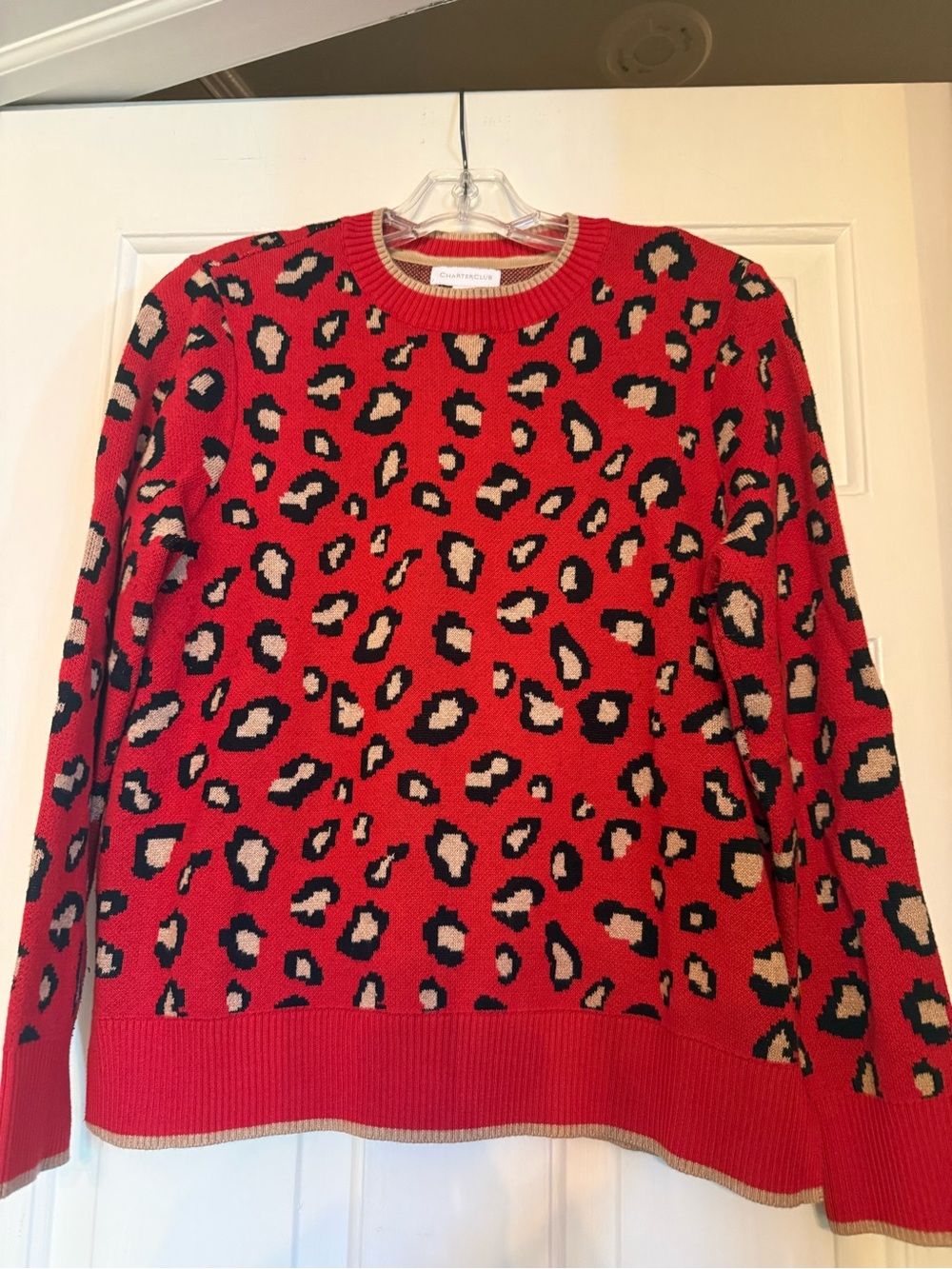 Charter club Women's Red Leopard Print Crewneck Sweater